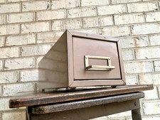 Vtg Rustic Steelmaster Cabinet | Distressed Tan Card Catalog | Single Drawer