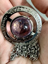 Vivienne Westwood Large Silver Pink Crystal Orb Necklace Gunmetal Pendant MSTV