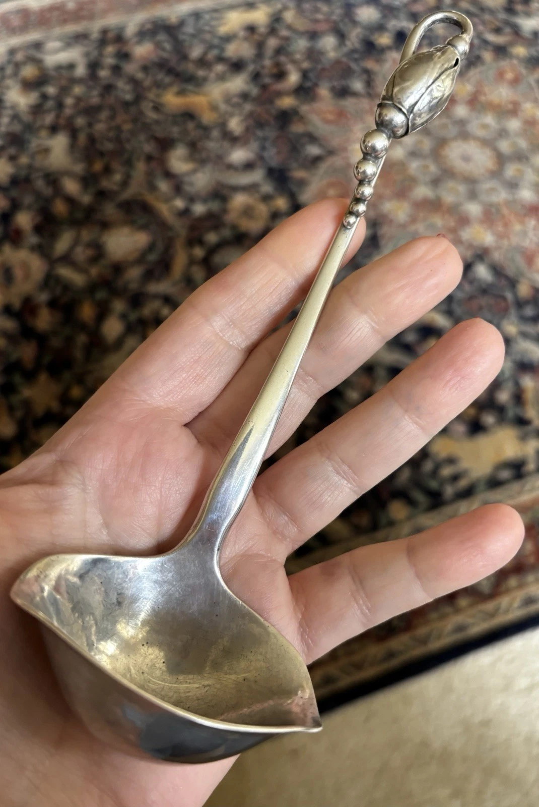 Georg Jensen Blossom Sterling Silver Sauce Ladle 7” long & 64.5 Grams Boxed Mint
