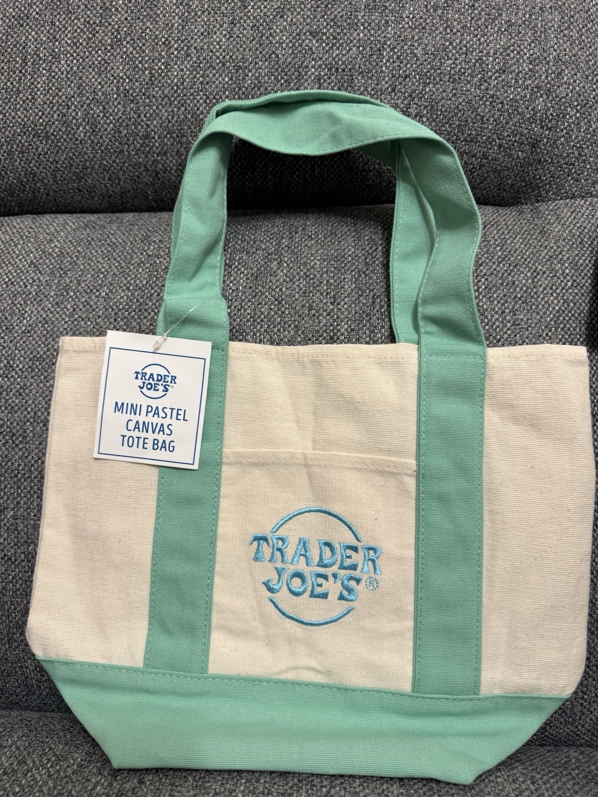 Trader Joe's Mini Pastel Canvas Tote Bag Green
