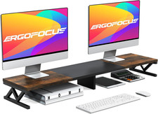 Dual Monitor Stand Riser for 2 Screens, Wood  Steel Desk Organizer with Storage