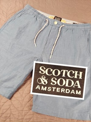 Scotch & Soda Fave Shorts Mens 33 Blue Linen Blend Bermuda Lightweight Comfort 