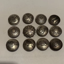 12 pc Lot Vintage Sterling Silver Button Covers Southwest Native American Ornate