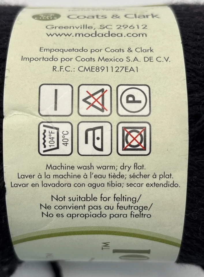 Moda Dea Washable Wool Yarn "Black" 1 Skein #2056 - Image 2 of 4