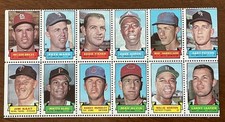 1969 Topps Baseball, Complete 12 Stamp Panel, #3 Hank Aaron, Jim Kaat, Alou