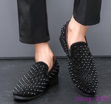 Men's Rhinestone Rivets Faux Suede Loafers Evening Casual Party Club Dress Shoes