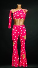Hot Pink Dance Set 2-Piece   Latin Ballroom WCS Country Costume Top  Pants XS/S