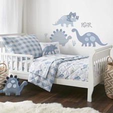- Dino Bed Set - Shades of Blue and Grey - Dinosaur - 5 Piece Set Includes Re...