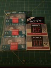 Lot of 5 Sealed 90 Min Cassette Tapes Maxell UR  Sony HF Normal Bias