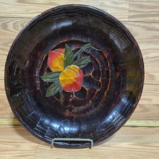 Wooden Carved Bowl Adorned With Peaches T49 