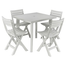 White Plastic Garden Dining Table with Chairs Set Patio Deck Outdoor Furniture