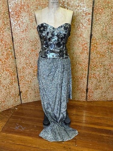 Vintage Victor Costa Silver Strapless Gown M - Picture 2 of 9