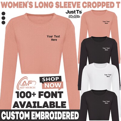 Personalisiert Bestickt Awdis Damen Langärmelig Bauchfrei T-Shirt Trend Look
