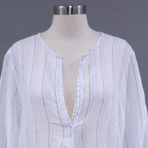 CP Shades Leinen Top Bluse Shirt Damen S Small weiß blau gestreift Popover - Bild 2 von 12