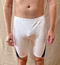 Men  s White  Black Size L Unlined Jammer Biker Compression Shorts