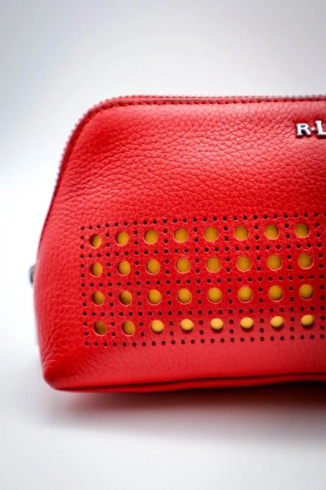 Ralph Lauren Leighton Make-up Cosmetics Bag Toiletries Case Pebbled Leather Red - Image 2 of 4