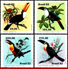 1857-60 BRAZIL 1983 TOUCANS, BIRDS, FAUNA, MI# 1964-67 RHM C-1321-24, SET MNH