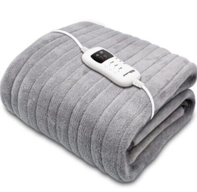 GROSSER ELEKTRISCHER BEHEIZTER ÜBERWURF FLEECE GRAU ÜBER DECKE DIGITAL CONTROLLER 120X160