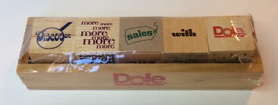 NOS DOLE SALES PROMOTIONAL 5 WOOD BLOCKS & WOOD HOLDER- SEALED