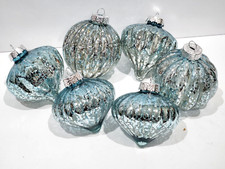 Christmas Kugel Style Onion Blue 3" Glass Ornaments Decor