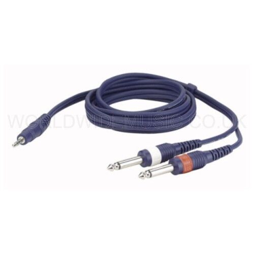 Pro Laptop To Mixer Lead  3.5mm Stereo Jack - 2 - 1/4" Jack Plugs  3 metres long - Picture 1 of 3
