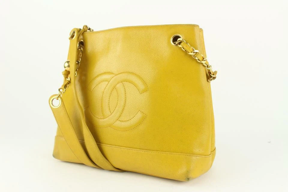 Chanel Mustard Yellow Caviar Leather Timeless CC Chain Tote Bag 1115c5