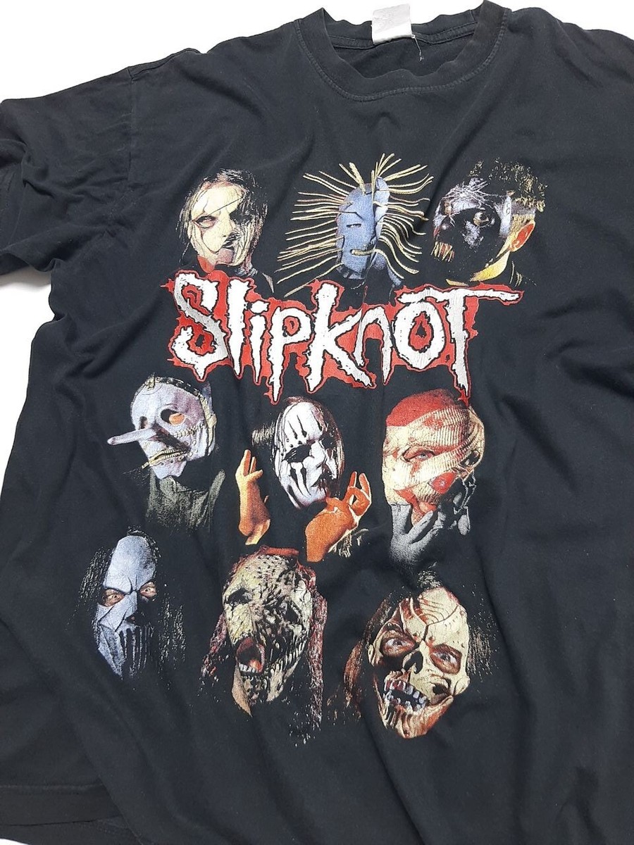 Vintage 00s Metal Band Slipknot Autograph Print Black Tee Size M