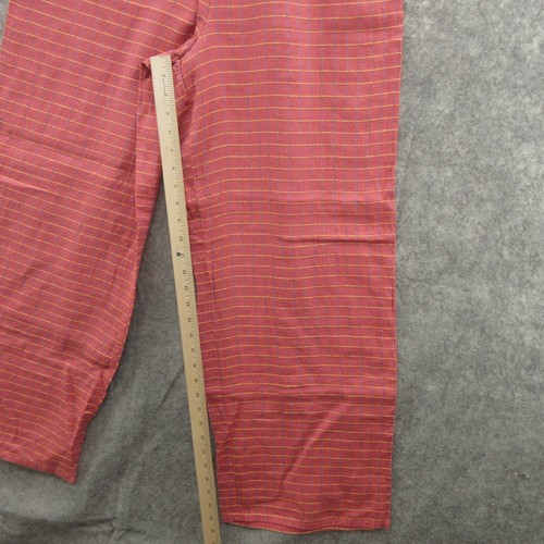 FLAX Designs Women Floods Pants S Pink Check Linen Elastic Waistband Pull On New - Picture 8 of 12
