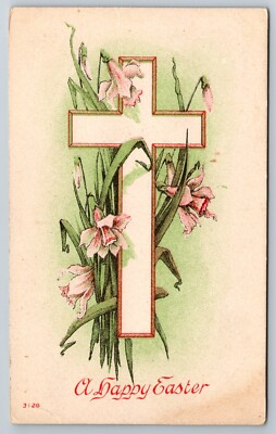 Easter Greetings Joy Cross Lily Vintage Postcard B9