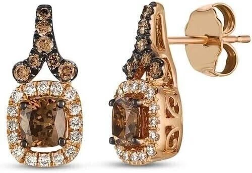 3Ct Cushion Cut Brown Diamond Women's Drop Dangle Earring 14K Rose Gold Plated - Image 3 of 4