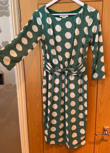 BODEN Michelle Green Polka Dot Jersey Dress Spot On Spot UK 10 R Stretch Classic - Picture 4 of 18