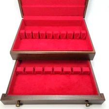 Vintage Wooden 2 tier Flatware Storage Brown Chest 12 Settings Chest Box 16"X6"