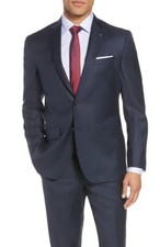TED BAKER Jones 100% Wool Solid Blue Suit, Si...