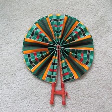 African Kente Print Hand Held Fabric Fan leather handles