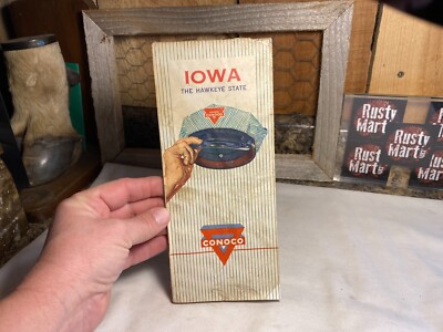 Vintage 1960 Conoco ~ Iowa The Hawkeye State ~ Folding Paper Map