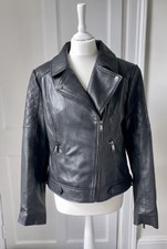 Womens Leather Biker Jacket Size L (14) Oasis Bnwt