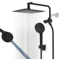All Metal Black Shower Faucet Set 10" High Pressure Rainfall Shower Head Combo