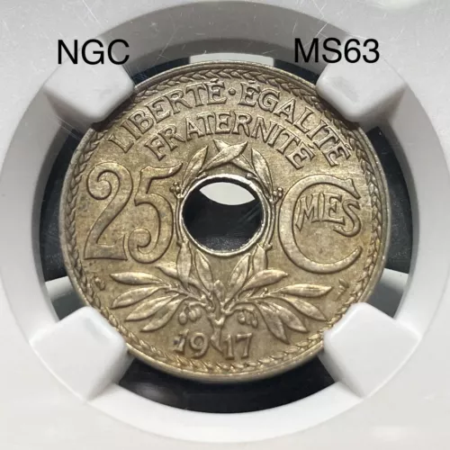 1917 MS63 France 25 Centimes 25C Copper-Nickel NGC MS63 Beautiful Luster