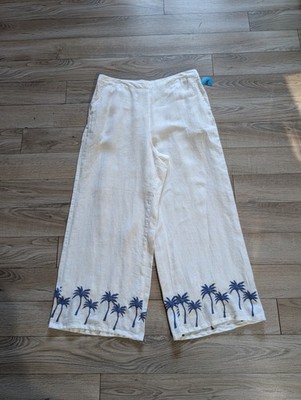 Calypso St. Barth Women XL White 100% Linen Wide Legs Pants