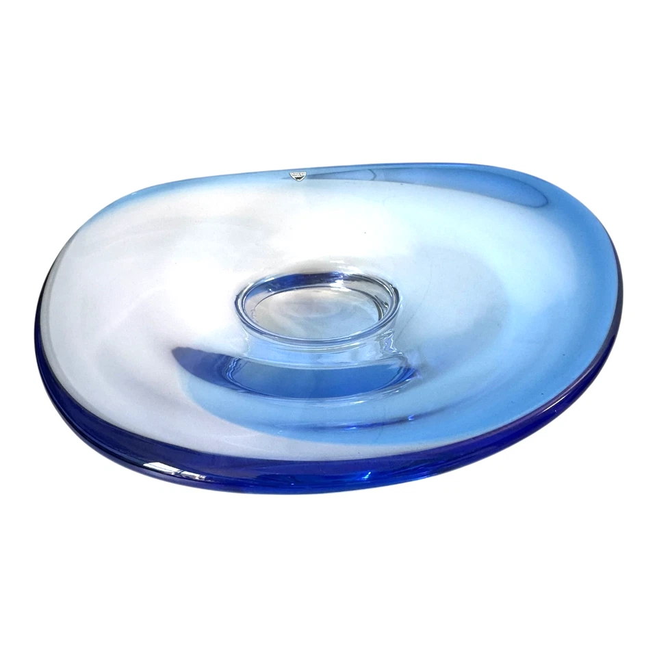 Tigela de vidro vintage com pedestal de pés azuis da Suécia Orrefors – vidro de arte sueca - Imagem 3 de 4