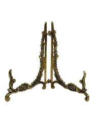 9” Plate Frame Folding Easel Ornate Brass Stand Hollywood Regency Victorian BIG