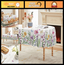 Floral Butterfly Tablecloth 60x84 Inch Oval, Washable Wildflowers Decor for Part