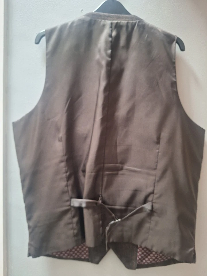 Cedar Wood State Brown Waistcoat Herringbone Wool Blend Large 41-43" Retro - Image 4 of 4