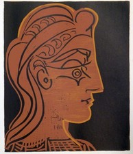 "PROFILO TESTA DI DONNA" DI PABLO PICASSO - INCISIONE LINO ORIGINALE 1962 (7Y...