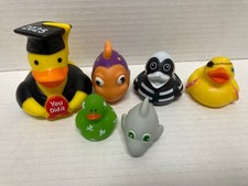 Lot of 6 Rubber Duckies Random Sizes Various Designs VGC