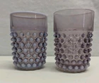 Vintage Hobnail Milk Glass Tumblers Purple  2 Pc Set 3.5”