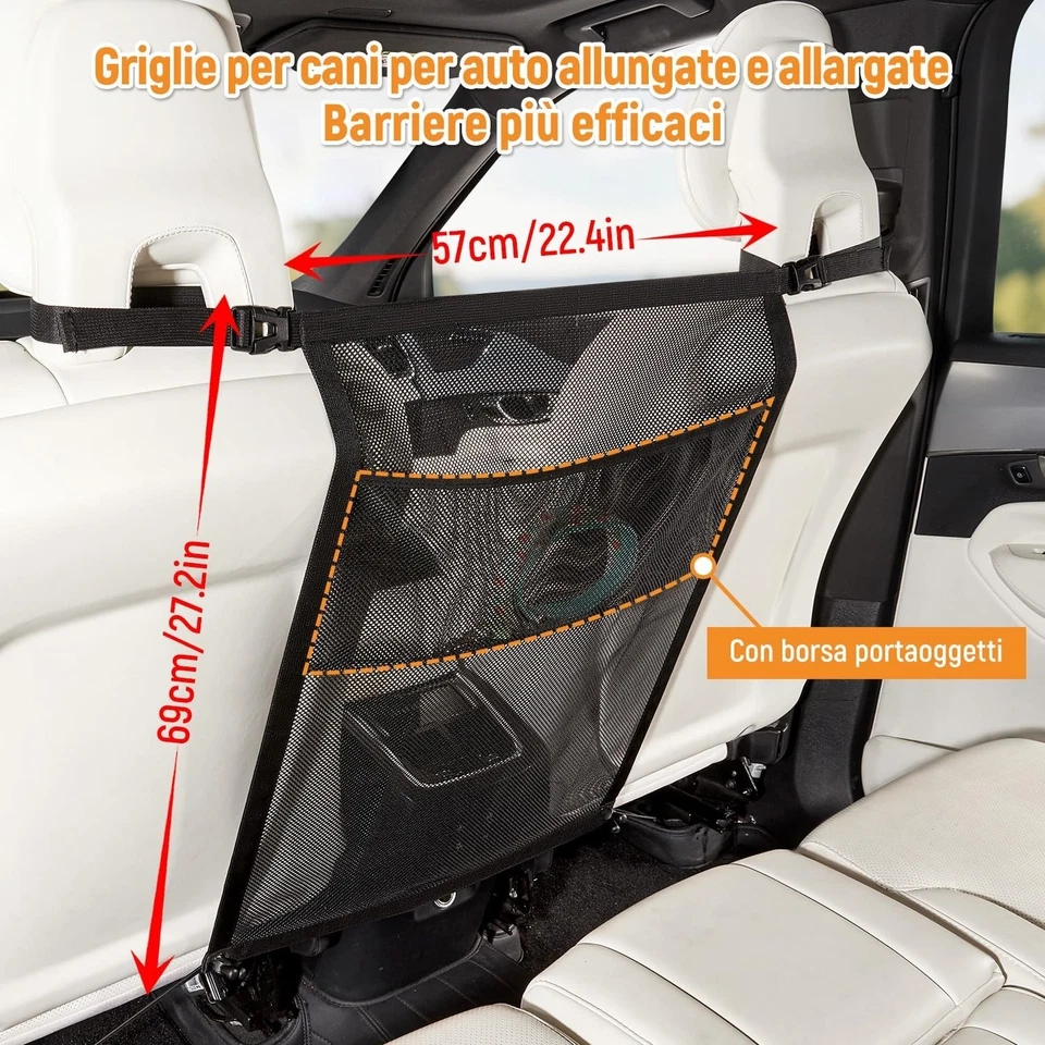 Grille séparation voiture chien GGW 69 x 57 cm avec poches - Photo 4/4