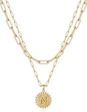 Easter Basket Stuffers Layered Initial Necklaces for Women Gifts - 14K Gold Plat