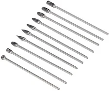 Yakamoz 10Pcs 3mm (1/8") Shank Long Double Cut Tungsten Carbide Burrs Rotary... 