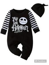 0-3M 2PCS Baby First Halloween Romper Hat, Jack Skellington "My 1st Halloween"